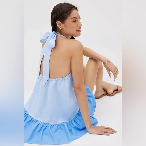 SACHIN + BABI x ANTHROPOLOGIE Linen Halter Blouse in Blue - Picture 2 of 10